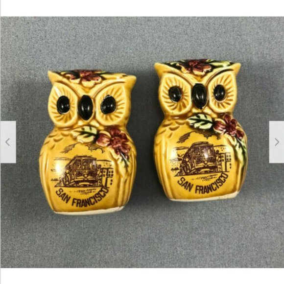 Vtg Ceramic San Francisco Souvenir Cute Owl Salt & Pepper Shaker Set - Picture 1 of 8